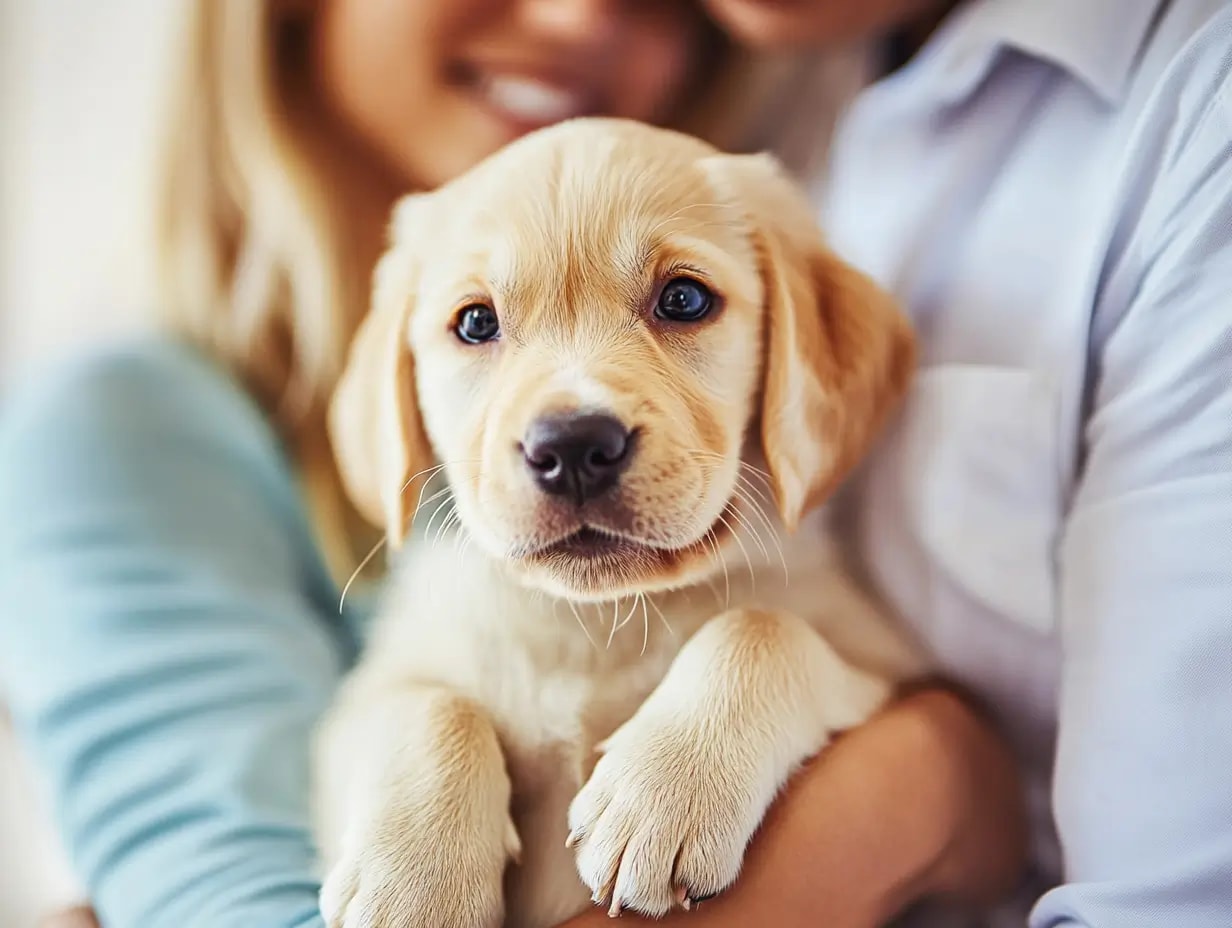 Glad Golden Retriever som leker utomhus